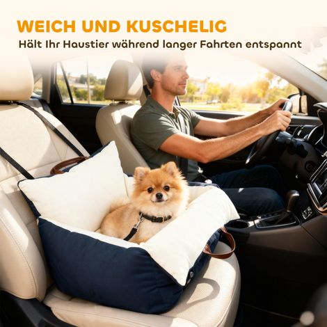Siège auto chien, 2 ceintures, housses lavables, pour animaux moins de 5 kg, Bleu (1/2)