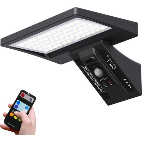 Solarleuchte für den Außenbereich, 64 LEDs, 3000 mAh, mit Bewegungsmelder, 600 lm, IP65, LED-Sicherheitsstrahler, Wandleuchte für den Außenbereich