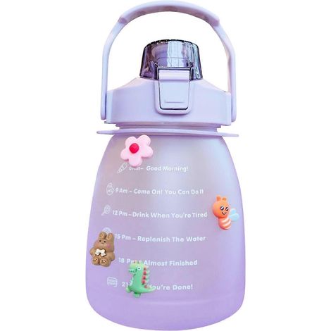 Gourde mignonne de 1,3 L avec autocollants et paille, étanche, bandoulière, idéale pour l'été et les activités de plein air.
