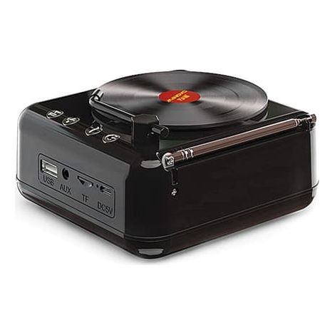 Platine vinyle noire avec enceinte portable stéréo rétro USB V5.0, compatible avec la lecture par carte TF/clé USB/AUX. (1/5)