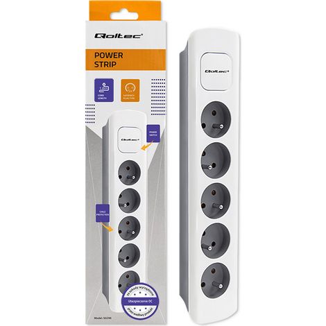 Regleta Qoltec  5 enchufes  1,8 m  Blanco y gris  Interruptor rápido (1/5)
