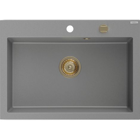 Mexen Elix évier en granit 1 bac 700 x 500 mm, gris, siphon doré - 6526701005-71-G (1/5)