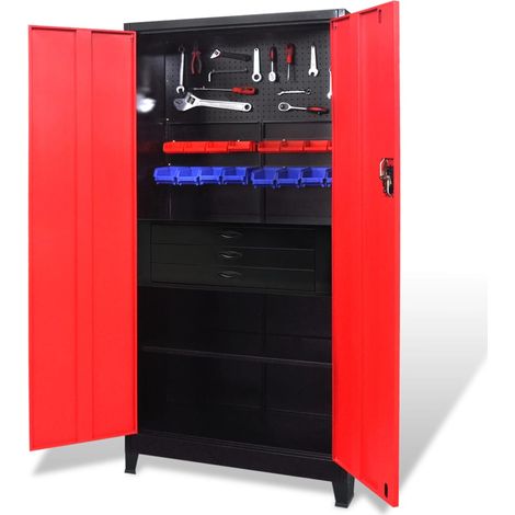 Armoire avec coffre à outils Acier 90x40x180 cm Rouge et noir