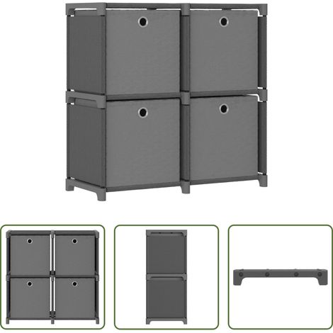 Rangement de maison - Étagère à 4 cubes avec boîtes Gris 69x30x72,5 cm Tissu (1/5)