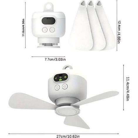 Ventilateur de camping portable – Ventilateur de plafond pour tente – Rechargeable avec lumière & crochet – Minuteur & arrêt (1/4)