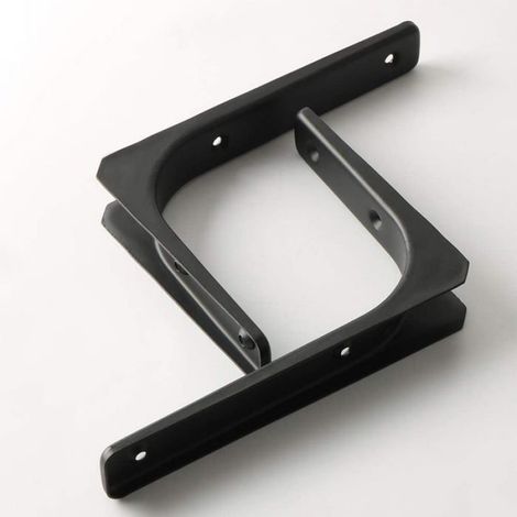 Équerre étagère murale en L, lot de 4, fer massif monobloc 200 x 150 mm, finition noir mat, support charge lourde. (1/4)