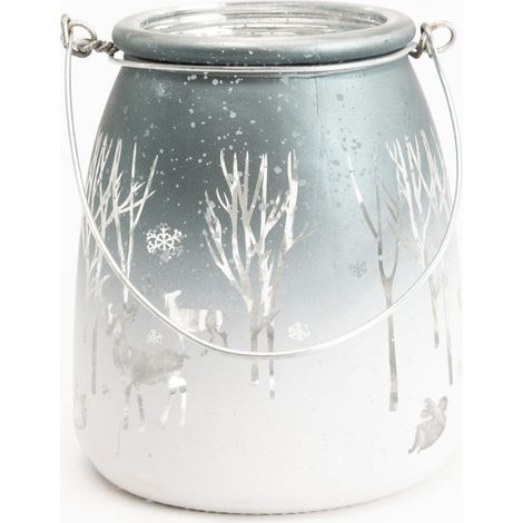 TrendLine Windlicht Glas Winter Ø 12 cm silber-weiß Deko-Kerzenständer & -Teelichthalter (1/2)