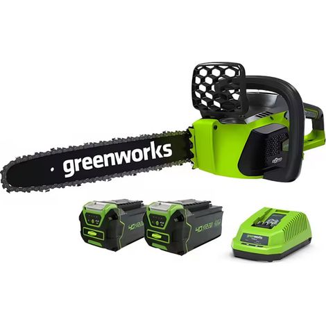 Greenworks-Tronçonneuse à moteur sans balais, 40V, 12 m/s, chaîne de chaîne de 16 pouces, chaîne de scie en carbone, batterie 4Ah, ensemble de chlore, originale, 2 pièces (1/5)