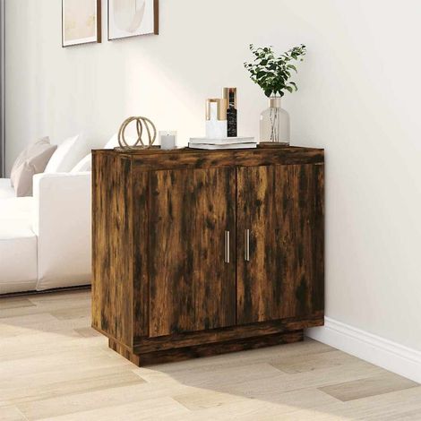 Aparador madera contrachapada color roble ahumado 80x40x75 cm (1/4)