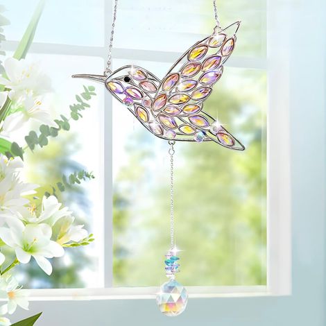 Acchiappasole colibrì, acchiappasole in cristallo colibrì, ornamento in cristallo sospeso con strass, decorazioni murali per finestre da giardino, per decorare le finestre del giardino (1/5)