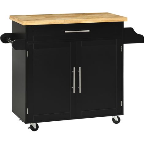 Carrello da cucina nero con piano di lavoro 109 x 40 x 89 cm, portapane e portasciugamani (1/5)