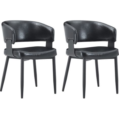 Sillas de comedor retro de estilo mid-century, 2 unidades, polipiel negra con reposabrazos (1/5)
