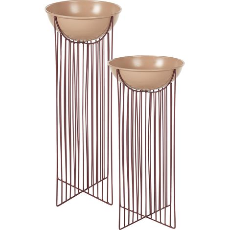 Conjunto de 2 soportes para macetas de interior redondas 55/45 cm de metal rosa Ficaria (1/5)