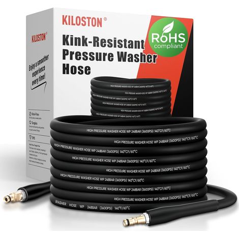 Tuyau Haute Pression 10M Résistant aux Plis – 250Bar / 3600 PSI, Tuyau de Remplacement Super Flexible pour Karcher K2 K3 K4 K5 K6 K7, Utilisation Toutes Saisons, Noir (1/5)