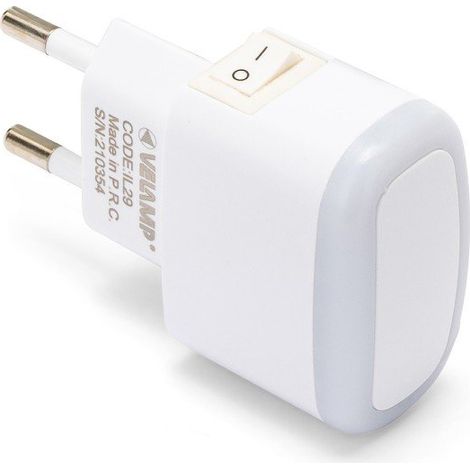 Luce notturna Froot, 0,3W, spina 10A, con interruttore, bianco - Velamp IL29 (1/5)