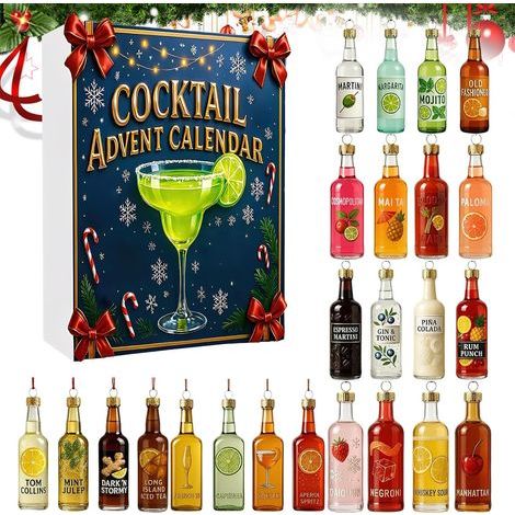 Calendrier de l'Avent Cocktails - 24 Miniatures Édition Limitée 2025 - Pour Décoration de Noël et Cadeau Festif