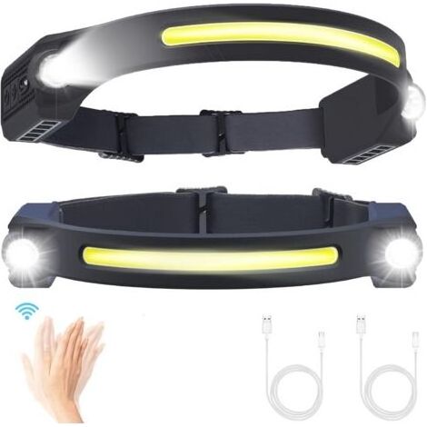 Wiederaufladbare LED-Stirnlampe, 2er-Pack, Stirnlampe mit 5 Modi, Bewegungsmelder, 260° wasserdicht (IPX4), USB-C-Anschluss für Angeln, Camping, Wandern [Energieklasse A+++] (1/4)