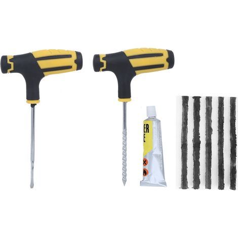 Kit de Réparation Pneu Sans Chambre Outil de Colmatage Crevaison pour Voiture Camion Moto Vélo Roue Noir (1/5)