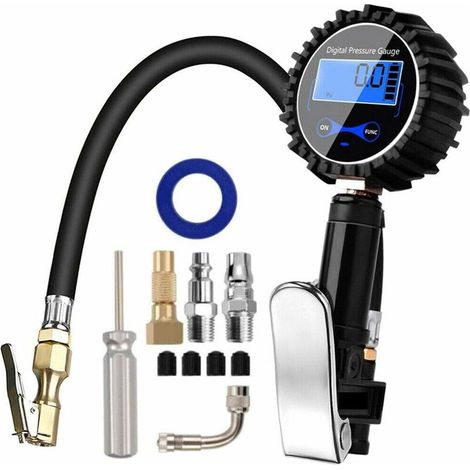 Numérique Manomètre Pneu, Haute Précis Digital Jauge de Pression de Pneus avec Pistolet Gonflage pour La Voiture Moto Vélos Camion, 200 psi avec Tuyau en Caoutchouc et Prise de Connexion Rapide, Ensol (1/5)