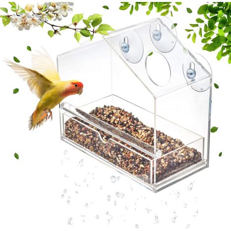 Nid transparent pour oiseaux, mangeoire murale sans perçage à ventouses, en acrylique, pour animaux de compagnie (1/4)