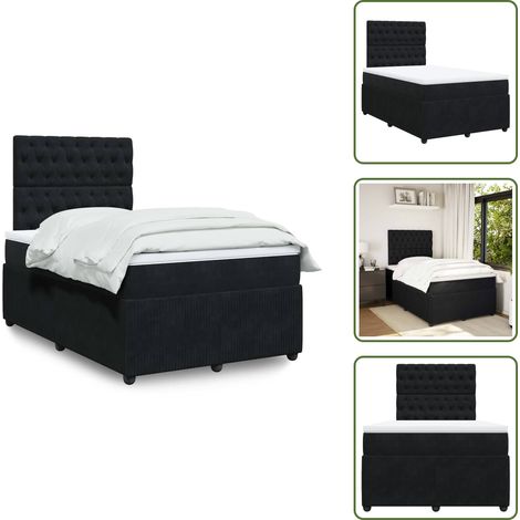 Sommier à lattes de lit avec matelas noir 120x190 cm velours - Sommier À Lattes De Lit - Sommiers À Lattes De Lit - Lit - Meuble De Chambre À Coucher (1/5)