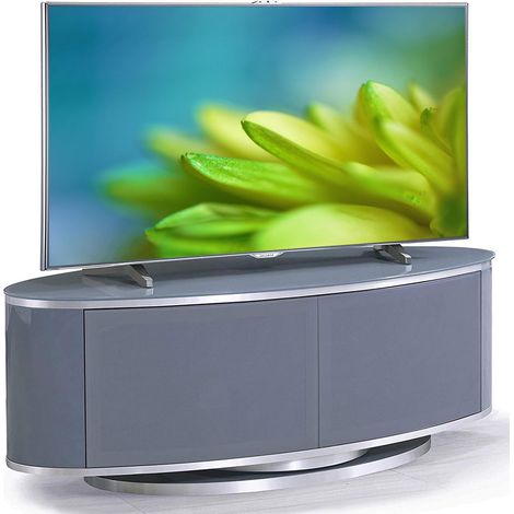 MDA Designs LUNA Grey Oval Cabinet with Grey Profiles & Grey BeamThru Glass Doors Suitable for Flat Screen TVs up to 50” (1/5)