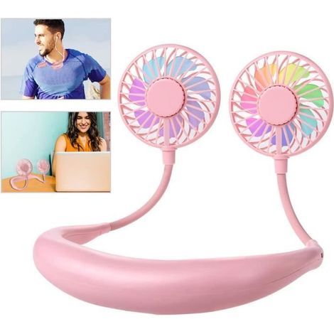 Mini Ventilateur USB,Ventilateur Nuque Rechargeable,Ventilateur D\'encolure,à Double Tête àVent 3 Vitesses pour l\'extérieur Camping (1/4)
