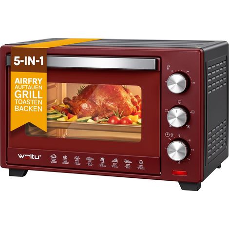 WOLTU Forno Elettrico 28 Litri Fornetto Elettrico Girarrosto 1600W timer 60min Rosso+Nero