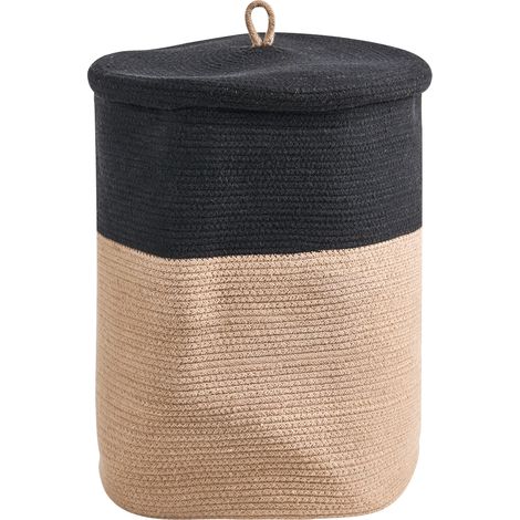 Cesta de algodón 52 cm patrón a rayas tapa accesorio boho negro/beige Silopi