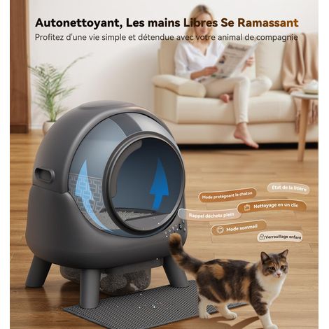 Maison de toilette autonettoyante pour chat Bac à litière automatique intelligent avec contrôle par application et grand bac à litière de 11L