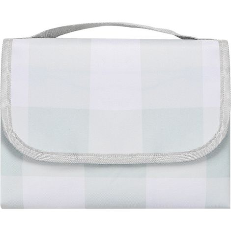 Couverture de Pique-Nique Étanche 150×200cm Tapis de Plage Grand avec Poignée Pliable Résistant à l'Humidité pour Camping Voyage Plage Jardin Parc (plaid gris et vert）