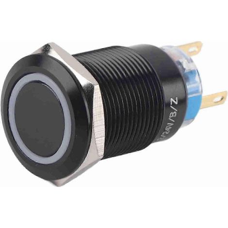 Interrupteur plat à bouton-poussoir étanche 19 mm, 12-24 V, autobloquant, avec indicateur LED bleu. Haute qualité. (1/5)