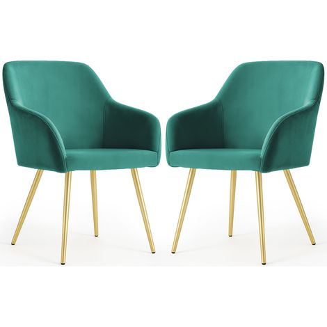 2er Set Glatte Velours Esszimmerstühle ESTELLE Dunkelgrün mit goldenen Beinen