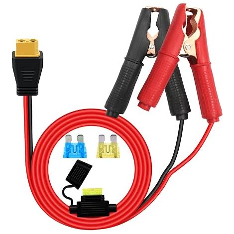 XT60 Female to Crocodile Clips 12V 24V 14AWG XT60 Connector to Car Battery Crocodile Clip with 20A Fuse for Portable Power Station (2m) (1/5)