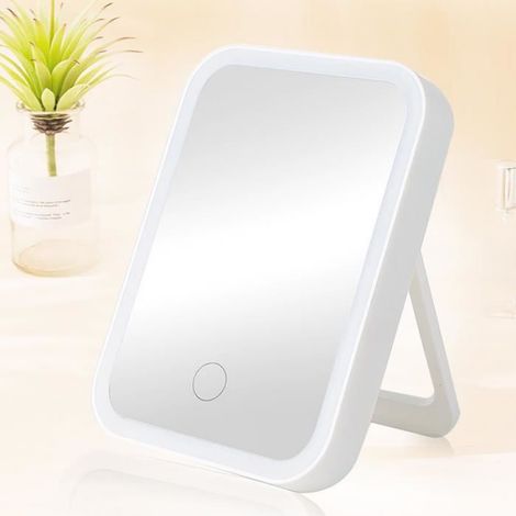 Miroir De Maquillage LED - 18 X 13 X 2 Cm - Contrôle Tactile - Batterie 1200 Mah - Micro Usb - Pliable 90° - 1 Pièce (1/4)