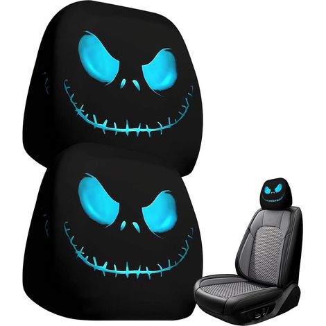 Lustige Auto-Kopfstützenbezüge mit Cartoon-Motiven – 2-teilig, universell einsetzbar, niedlicher Kopfstützenschutz mit großen Augen, doppelseitige Dekoration, geeignet für Autos, LKWs und Transporter,