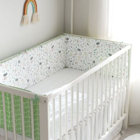 - Barrière de lit bébé, barrière en tissu anti-collision, sac en pur coton, fleur verte, oiseau, lapin, 120 x 30, pièce - -