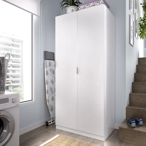 Armoire penderie 2 portes L81 cm – Blanc – Panneau de particule mélaminé – Hauteur 184 cm – Éco-responsable fabriqué en Europe – Dekit (1/5)