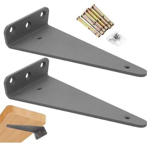 Supports d'Étagère en Fer Quincaillerie Métallique Robuste Supports Muraux d'Étagère en Fer Fixation, Renfort d'angle, Tablettes flottantes, Support pour pots, Étagère en bois, (1/5)