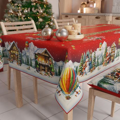 Nappe de Noël Anti-Taches Rectangulaire Couvre-Table pour Cuisine, Motif Santa Village X12 Places (140 x 240 cm) 100% fabriquée en Italie (1/5)