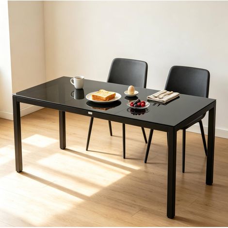 Mesa de jardín 180 x 80 x 72 cm en aluminio y vidrio templado negro HAVRYA (1/5)