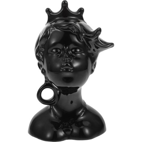 Kreative Blumenvasen Menschlicher Gesichtsform Keramikvase Schwarz in Kleine (1/5)