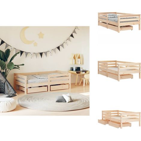 Cadre de lit enfant avec tiroirs 70x140 cm bois de pin massif - Lit Bébé - Lit Enfant - Meuble Enfant - Chambre D'enfant - Mobilier Enfant (1/5)