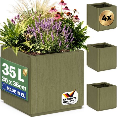 CASARIA® Jardinera Rectangular Exterior 80L 80x36x35cm Macetero Grande Maceta Decoración Hogar Flores Resistente Intemperie Jardín Terraza Balcón 4x Olivgrün 35 L (de)