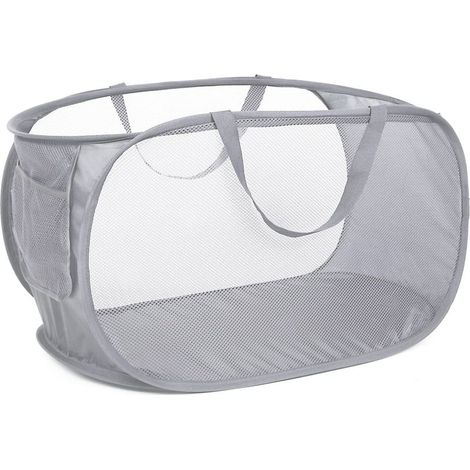 Panier à linge pliable et résistant, panier à linge en filet avec poches latérales, panier de rangement pliable pour vêtements (1/5)
