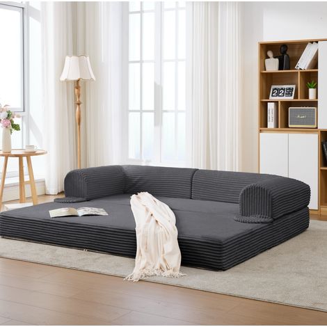 Sofá cama 2 plazas gris tapizado con diseño convertible 2 en 1 y tejido de pana acanalada (1/5)