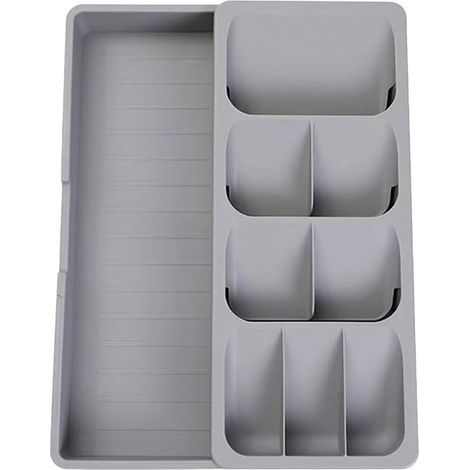 Organisateur de tiroir pour couverts, argenterie, séparateurs extensibles pour tiroirs de cuisine, cuillères, fourchettes (gris)