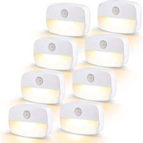 Lot de 8 Veilleuses à Détecteur de Mouvement – LED Blanc Chaud, Capteur PIR 3-5m, Extinction Auto 30s, 0,5W, Piles AAA – Pour Chambre Enfant, Couloir, Escalier, Cuisine (1/5)