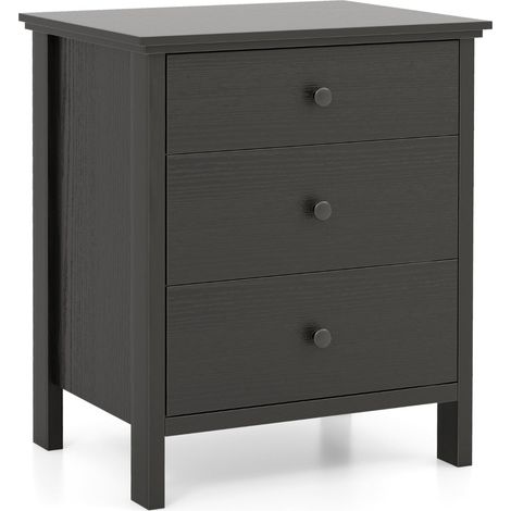 Mesita de noche con 3 cajones 56 x 45 x 66 cm amplio espacio de almacenamiento diseño moderno en MDF negro 200014021
