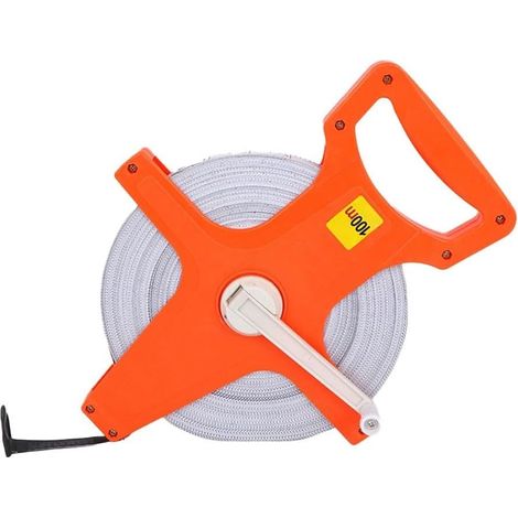Mètre ruban en fibre de verre à bobine ouverte, 20/30/50/100 mètres avec double échelle métrique, construction en fibre de verre vinyle résistante à l'eau pour extérieur et (100 m)